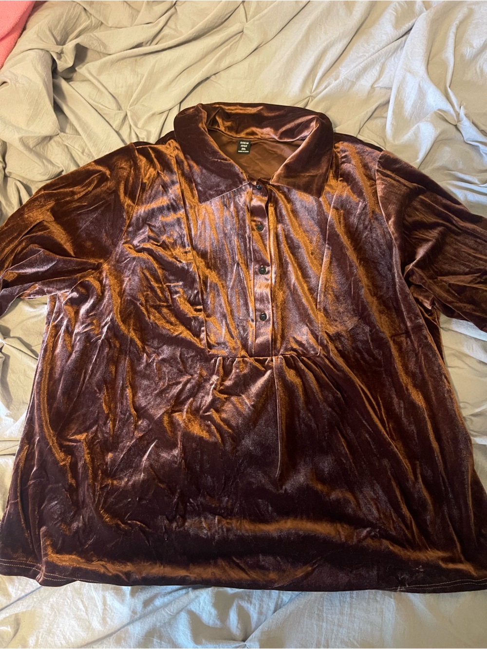 Velvet Polo Blouse in Burnt Brown
